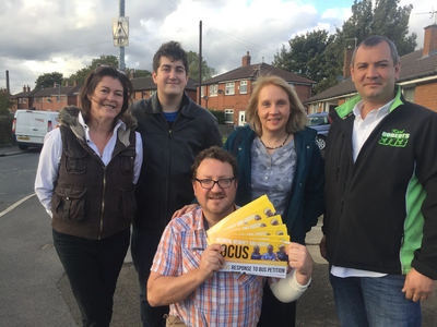 Jane Brophy campaigning with Councillor Andy Kelly and local Lib Dem members