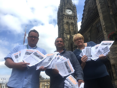 Dave Bamford, who started the petition with Councillors Andy Kelly and Irene Davidson at Rochdale Town Hall with their completed petitions