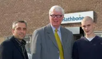 Rathbone Assistant Centre Manager Andrew Baxter, Paul Rowen MP and Rathbone trainee Danny Burke outside the training centre during the MP's visit.