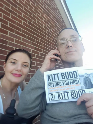 Reggie out campaigning with Kitt Budd