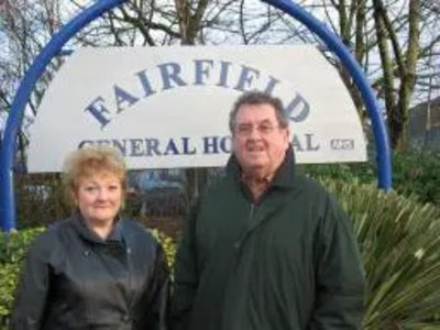 Peter and Doreen campaigning outside Fairfield Hospital.